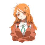  aquila_(kantai_collection) bags_under_eyes bangs collared_shirt frown hair_down hair_ornament hairclip kantai_collection long_hair looking_at_viewer lowres messy_hair orange_eyes orange_hair rebecca_(keinelove) shirt solo ss_roma wavy_hair white_shirt 