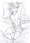  abs anthro autumm_airwave bed boxers_(clothing) bulge clothing dragon erection looking_at_viewer male monochrome solo underwear 