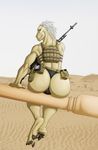  bulletproof_vest clothing female gun hair lizard muscular ranged_weapon reptile saruuk scalie weapon white_hair 
