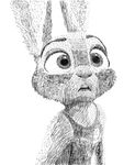 2016 anthro black_and_white bluedouble clothed clothing crosshatching disney female half-length_portrait judy_hopps lagomorph mammal monochrome open_mouth portrait rabbit simple_background solo white_background zootopia 