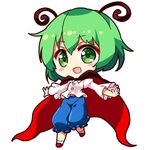  :d antennae blue_shorts blush_stickers cape chibi eyebrows eyebrows_visible_through_hair frilled_shorts frills full_body green_eyes green_hair juliet_sleeves long_sleeves looking_at_viewer lowres open_mouth outstretched_arms puffy_shorts puffy_sleeves red_cape red_footwear renren_(ah_renren) revision shirt shoes short_hair shorts simple_background smile solo spread_arms touhou white_background white_legwear white_shirt wriggle_nightbug 
