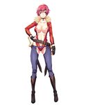  1girl breasts full_body kuroinu_~kedakaki_seijo_wa_hakudaku_ni_somaru~ large_breasts maia_(kuroinu) nipples red_eyes red_hair solo_focus sword weapon 