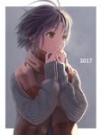  2017 antenna_hair black_eyes black_hair highres idolmaster idolmaster_(classic) kikuchi_makoto long_sleeves looking_away nekopuchi scarf short_hair solo upper_body 