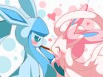  &lt;3 ^_^ ambiguous_gender annoyed big_ears blue_eyes blue_fur blush bow cute duo eeveelution eyes_closed feral food fur glaceon nintendo pink_fur pocky pok&eacute;mon ribbons simple_background smile sweat sweatdrop sylveon video_games white_fur ねる 