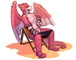  2014 anthro avian beak bird bulge chair clothing digital_media_(artwork) flir gryphon inflatable looking_at_viewer male open_mouth pool_toy redic-nomad rubber simple_background sitting solo underwear wings 