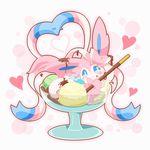  &lt;3 ambiguous_gender big_ears blue_eyes blush bow candy chocolate cute dessert eeveelution feral food fur ice_cream looking_at_viewer nintendo pink_fur pink_theme pocky pok&eacute;mon ribbons smile solo sundae sylveon video_games white_fur ねる 
