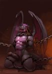  2016 abs anthro balls bdsm biceps big_balls bondage bound chain digital_media_(artwork) dragon hair hi_res looking_at_viewer male mammal membranous_wings muscular muscular_male nude open_mouth pecs penis purple_hair redic-nomad scalie smile solo teeth tongue tongue_out wings 