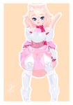  anthro armor blue_eyes blush breasts cat clothed clothing corset feline female footwear fur garter garter_belt garter_straps hair high_heels legwear lingerie mammal nenerhea partially_clothed pink_fur pink_hair pussy rhea_(nenerhea) ribbons shoes small_breasts solo stockings thick_thighs 
