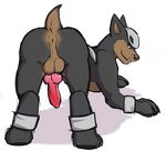  animal_genitalia animal_penis anus backsack balls butt canine canine_penis doberman dog fangs feral houndour jonas-puppeh knot looking_at_viewer looking_back male mammal nintendo paws penis pok&eacute;mon presenting sheath simple_background smile solo video_games 