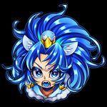  angry animal_ears bangs black_background blue blue_choker blue_eyes blue_hair blue_tongue choker close-up crown cure_gelato earrings fangs jewelry kirakira_precure_a_la_mode lion_ears long_hair looking_at_viewer magical_girl mini_crown ninomae open_mouth parted_bangs precure sharp_teeth solo tategami_aoi teeth 