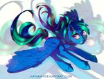  blue_feathers blue_fur blue_hair equine eyelashes fan_character feathered_wings feathers feral fur hair hooves ka-samy mammal my_little_pony nude pegasus simple_background smile solo wings 