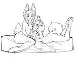  2013 anthro breasts canine cervine deer duo female hiddenwolf mammal monochrome nipples nude smile tongue tongue_out 