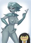 alien balls barbed_penis black_sclera blue_body blush breasts dickgirl erection flora_fauna floran humanoid intersex neayix nipples penis plant simple_background smile starbound sweat video_games 