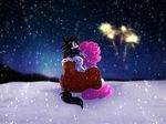  black_hair clothing duo equine feral fireworks friendship_is_magic fur hair horn king_sombra_(mlp) mammal my_little_pony night outside pink_fur pink_hair pinkie_pie_(mlp) robe sitting sky snow snowing tai_lung_(artist) unicorn 