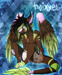  anthro diaper feathered_wings feathers girly hybrid lizheru looking_at_viewer male sergal solo wings 