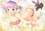  :o all_fours alternate_hairstyle ankle_ribbon anko_(gochiusa) aqua_eyes back bangs barefoot bikini blonde_hair blunt_bangs blush bracelet breasts bunny chestnut_mouth cleavage crown flower frilled_bikini frills gochuumon_wa_usagi_desu_ka? hair_flower hair_ornament hairpin halterneck headband jewelry kirima_sharo looking_at_viewer mitsumomo_mamu ribbon sidelocks small_breasts swimsuit twintails wrist_ribbon 