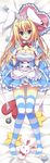  absurdres alice_(wonderland) alice_in_wonderland animal_ears apron blonde_hair blue_eyes blush bow bow_panties breast_hold breasts bunny_ears cameltoe card cleavage club_(shape) dakimakura diamond_(shape) dress hair_bow heart heart_pillow highres huge_filesize large_breasts looking_at_viewer lying maid_headdress on_back open_mouth panties pillow playing_card pocket_watch smile spade_(shape) star_pillow striped striped_legwear stuffed_animal stuffed_bunny stuffed_toy tanoma_suzume tareme thighhighs underwear watch wrist_cuffs 