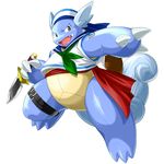  claws costume holding_knife knife kuroma looking_at_viewer nintendo open_mouth pok&eacute;mon pose reptile sailor_hat sailor_outfit scalie scarf shell smile turtle video_games wartortle 