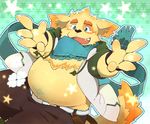  anthro canine clothing cusith dog fur male mammal overweight scarf solo tokyo_afterschool_summoners yellow_fur 