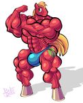  abs biceps big_macintosh_(mlp) bobthetanuki bulge clothing flexing friendship_is_magic hyper hyper_muscles male muscular my_little_pony pecs serratus simple_background solo thong 