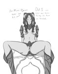  animal_humanoid armor black_and_white breasts female fire_emblem hair humanoid lagomorph looking_at_viewer mammal monochrome nintendo panne pussy rabbit_humanoid solo spread_legs spreading stallorde taguel text video_games 
