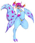  bikini blue_skin clothing cteno eyewear female flat_chested glasses hair humanoid monster monster_girl_(genre) multi_arm multi_limb multicolored_hair red_eyes simple_background slugbox solo sweat swimsuit thick_tail thick_thighs tongue tongue_out white_background yellow_sclera 