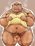  apron armpit_hair blush boar clothing kotobuki male mammal overweight overweight_male porcine sweat 