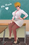  borrowed_character breasts dante_grapes fanart glasses high_heels large_breasts phaia sitting skirt spunky_knight teacher 