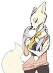  anthro arctic_fox blush canine carrying clothed clothing disney duo eyes_closed female female/female fox judy_hopps kissing lagomorph mammal nobody_(artist) rabbit size_difference skye_(zootopia) wide_hips zootopia 