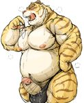  armpit_hair condom feline humanoid_penis kotobuki male mammal muscular nipples penis sweat tiger 