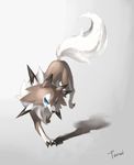  aitarai ambiguous_gender blue_eyes brown_fur canine claws feral fur grey_background lycanroc mammal midday_lycanroc nintendo pok&eacute;mon shadow signature simple_background solo video_games white_fur 