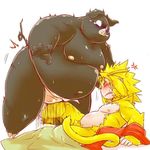  angry ballbusting blush bulge chiro_(artist) clothing cock_and_ball_torture fundoshi japanese_clothing kick male mammal monkey nipples overweight pain pig porcine primate simple_background sun_wukong tears underwear zhu_bajie 