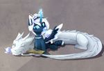  blue_eyes blue_fur dragon duo equine eyelashes feathered_wings feathers feral friendship_is_magic fur hooves horn magic magnaluna mammal my_little_pony princess_luna_(mlp) smile white_fur white_hai winged_unicorn wings 