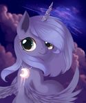  blue_eyes blue_feathers blue_hair equine eyelashes feathered_wings feathers female feral flying friendship_is_magic gianghanez2880 hair horn mammal my_little_pony night princess_luna_(mlp) sky smile solo star starry_sky winged_unicorn wings 