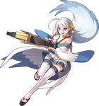  ahoge bow_(weapon) crossbow floating_hair full_body hair_ornament holding holding_bow_(weapon) holding_weapon kekemotsu long_hair official_art open_mouth oshiro_project oshiro_project_re red_eyes sandals skirt solo thighhighs transparent_background weapon white_hair yanagawa_(oshiro_project) 