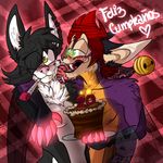  anthro bat blush breasts cake canine duo female food licking lizheru looking_at_viewer male male/female mammal smile tongue tongue_out 
