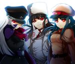  akatsuki_blitzkampf alucard_(hellsing) backlighting belt genderswap genderswap_(mtf) girlycard gloves hanachirasu hat hellsing highres honchu ishima_kaigen long_hair looking_at_viewer multiple_girls necktie parted_lips pentagram perfecti red_eyes white_background 