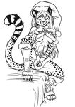  abs anthro bedroom_eyes breasts cheetah chest_tuft christmas claws clothed clothing digitigrade feline female finger_in_mouth front_view fur half-closed_eyes hat holidays looking_at_viewer mammal mihari monochrome s-nina santa_hat seductive simple_background sitting smile solo spots spotted_fur spread_legs spreading tuft white_background 