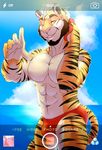  feline fur male mammal muscular muscular_male nipples pecs phone photo repzzmonster sea ski solo teeth tiger water yellow_eyes 