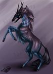  2011 blue_eyes digital_media_(artwork) equine feral hooves horn mammal natoli nude open_mouth solo teeth watermark 