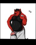  alexander_wolf_gear(character) beard belly bin_(artist) black_fur canine cellphone ear_piercing erection facial_hair fur male mammal overweight phone piercing pirsing red_eyes red_fur solo tatto towel wolf 