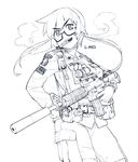  american_flag ar-15 belt_pouch breast_pocket character_request cigar cowboy_shot explosive eyebrows_visible_through_hair glasses grenade greyscale gun hand_on_hip holding holding_gun holding_weapon load_bearing_equipment looking_at_viewer military military_uniform monochrome open_mouth pants pocket pouch rifle scope short_hair_with_long_locks simple_background sketch sling smile smoke solo standing strap suppressor thomas_hewitt trigger_discipline uniform weapon white_background 