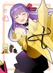  2girls ^_^ ^o^ blonde_hair brown_hair claws closed_eyes fate/extra fate/extra_ccc fate/stay_night fate_(series) gilgamesh hair_ribbon hair_slicked_back kaikodou_kana kishinami_hakuno_(female) long_hair multiple_girls open_mouth passion_lip purple_hair ribbon smile solo_focus 