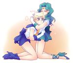  ... 2girls androgynous aqua_hair bishoujo_senshi_sailor_moon blonde_hair blue_eyes blush closed_mouth earrings elbow_gloves eyes_closed full_body gloves kaiou_michiru magical_girl multiple_girls sailor_neptune sailor_uranus sakurai_(digi_goko) short_hair simple_background smile ten&#039;ou_haruka wavy_hair yuri 