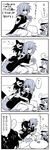  4girls 4koma ahoge black_legwear cape card check_translation coffee_table collared_shirt comic couch crossed_arms elbow_gloves eyepatch fingerless_gloves gloves greyscale hair_flaps hair_ribbon hairband hat headgear highres kaga3chi kantai_collection kawakaze_(kantai_collection) kiso_(kantai_collection) leaning_on_person long_hair military military_uniform monochrome multiple_girls naval_uniform neckerchief necktie partly_fingerless_gloves pauldrons playing_card pleated_skirt pointy_ears remodel_(kantai_collection) ribbon sailor_hat school_uniform serafuku shigure_(kantai_collection) shirt short_hair sitting skirt sleeveless sleeveless_shirt smile tenryuu_(kantai_collection) thighhighs translated translation_request twintails uniform very_long_hair zettai_ryouiki |_| 