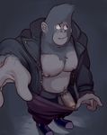  anthro ape balls clothed clothing erection glitter_trap_boy gorilla high-angle_view jacket johnny_(sing) looking_away male mammal musclegut nipples open_shirt pants_pull pecs penis primate pubes reaching_towards_viewer signature sing_(movie) solo standing uncut 