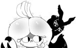  :3 ambiguous_gender anthro avian big_butt bird black_and_white butt cat duo eyelashes facesitting feline female huge_butt mammal monochrome nuclearwasabi owl size_difference sweat talons wings 