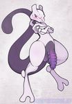  anthro balls barefoot blush crossed_arms legendary_pok&eacute;mon looking_at_viewer male mewtwo monsterdongles nintendo nude pecs penis pok&eacute;mon rosemary-the-skunk solo standing sweat thick_thighs uncut video_games 