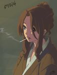  absurdres bloodymaiden brown_eyes brown_hair commentary highres japanese_clothes kimi_no_na_wa kimono okudera_miki sidelocks smoking solo 