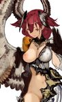  breasts head_wings jewelry large_breasts navel necklace npa_(sirokurokuma) one_breast_out original pussy red_hair solo wings 